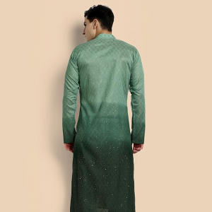 Men's Cotton Chikankari Embroidered and Sequence Full Sleeve Knee Length Casual Kurta