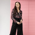 Women’s Polyester Semi-Formal Jumpsuit with Round Neck